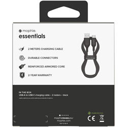 Mophie Essential USB-C-A Cable Braided 2M Black