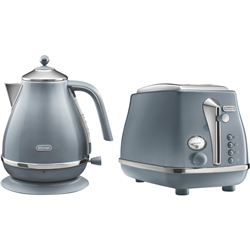 DeLonghi Icona Metallics Breakfast Pack Azura Blue Kettle And 2 Slice Toaster