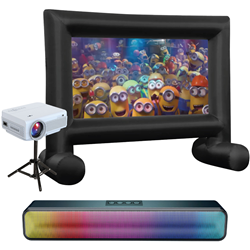 Laser 1080P Projector Bundle with 144 Inflatable Screen Soundbar Projector Stand