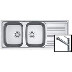 Franke Antea Double Bowl Sink with Right Hand Drainer and Orbit Non Pull-Out Tap Pack